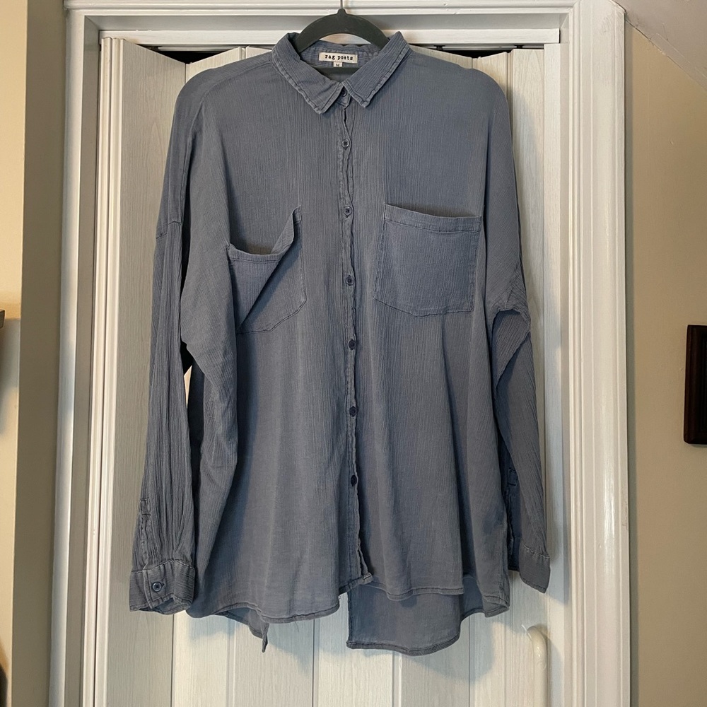Rag Poets Gauze Blue/Gray Button Down Shirt